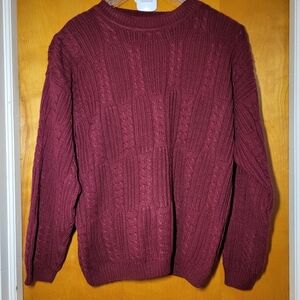 Vintage 80s Chunky Cable Knit Maroon Sweater From AMERICAN WEEKEND